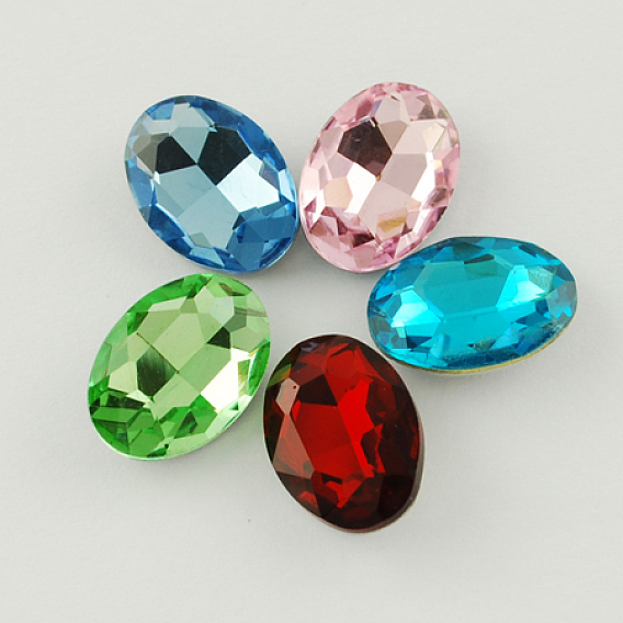 Glass Pointed Back Rhinestone, Faceted, Oval, 13x18x5mm