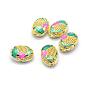 Electroplate Brass Enamel Beads, Lead Free & Cadmium Free, Oval with Lotus, Golden