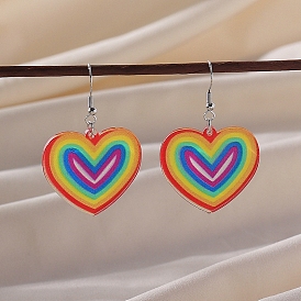 Pride Rainbow Flag Resin Heart Dangle Earrings