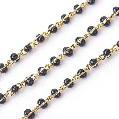 Handmade Enamel Beaded Chains, Soldered, with Brass Chains, Real 18K Gold Plated, Long-Lasting Plated, with Spool