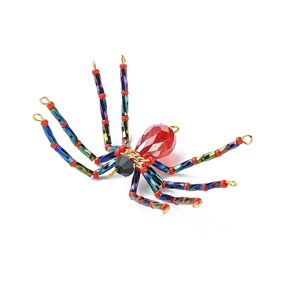 MIYUKI Seed & Glass Beaded Pendants, with Golden Stainless Steel Wire Findings, Spider Charms