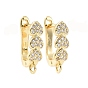 Brass Micro Pave Cubic Zirconia Hoop Earring Findings, Latch Back with Vertical Loops, Heart