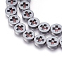 Non-magnetic Synthetic Hematite Bead Strands, Flat Round with Cross