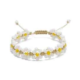 Flower Glass Braided Bead Bracelet, Adjustable Bracelet for Women