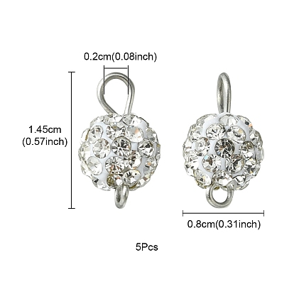 Polymer Clay Rhinestone Connector Charms, Round Links with Stainless Steel Color Plated 304 Stainless Steel Double Loops