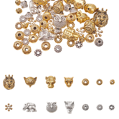 Perles en alliage de style tibétain et entretoises de perles, formes mixtes