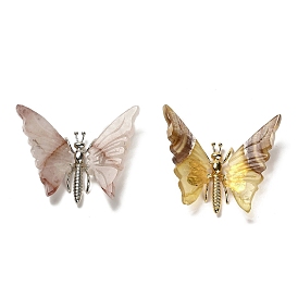 Natural Gemstone Mineral Ornaments, with Butterfly Alloy Holder, for Home Desktop Feng Shui Ornament