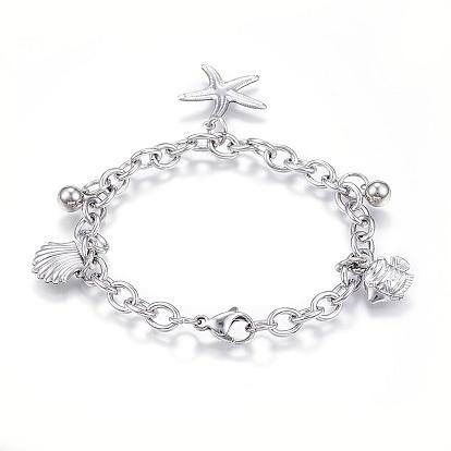 304 Stainless Steel Charm Bracelets, Starfish/Sea Stars