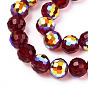 Transparentes perles de verre de galvanoplastie brins, facette, demi couleur ab plaqué, ronde