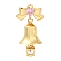 Rack Plating Brass Pave Cubic Zirconia Pendants, Long-Lasting Plated, Cadmium Free & Lead Free, Christmas Bell