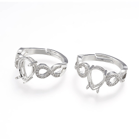 Laiton composants d'anneau pour les doigts, 4 réglages de bague à griffes, avec zircons