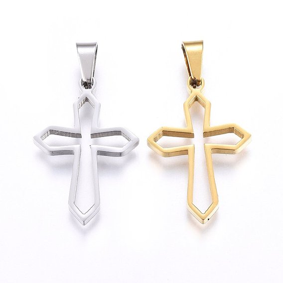 304 Stainless Steel Pendants, Cut-Out, with Hollow, Cross