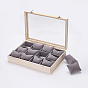 Деревянные коробки для презентаций из браслетов, с стеклянной и бархатной подушками, 12 сетки-подушки с крышкой-лотком для ювелирных витрин, прямоугольные