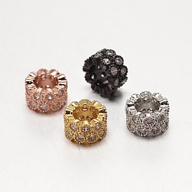Micro cuivres ouvrent note AAA zircons européennes grosses perles de trous, colonne, sans cadmium et sans nickel et sans plomb, 8x4.5mm, Trou: 4mm