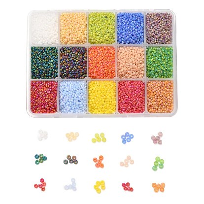 375G 15 Colors 12/0 Grade A Round Glass Seed Beads, Transparent Frosted Style, AB Color Plated