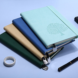 8.43 x 5.79" cahier en cuir pu, un carnet de notes à bande élastique, rectangle avec motif arbre de vie
