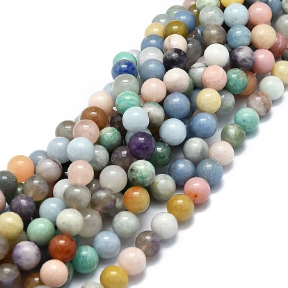 Natural Mixed Gemstone Beads Strands, Natural Amazonite & Angelite & Pink Opal & Myanmar Jade, Round