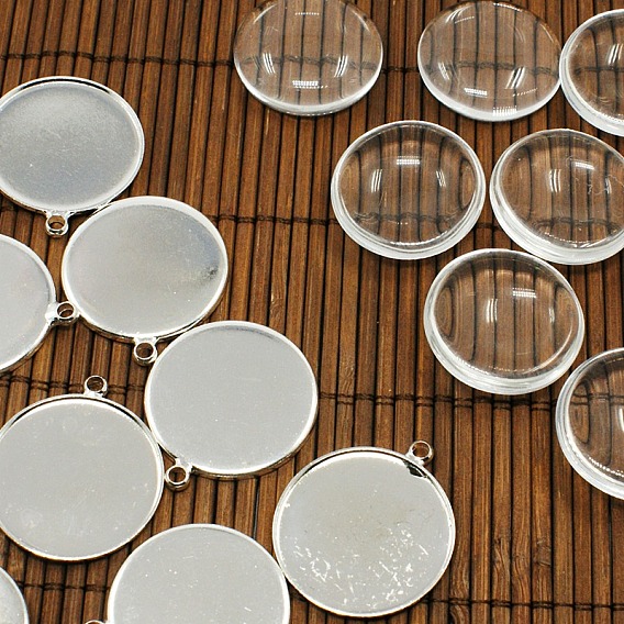 Couvercle transparent transparent 25mm bombé cabochon de verre pour création du laiton photo pendentif , pendentifs: 26x2 mm, trou: 2 mm, verre: 25x7.4 mm