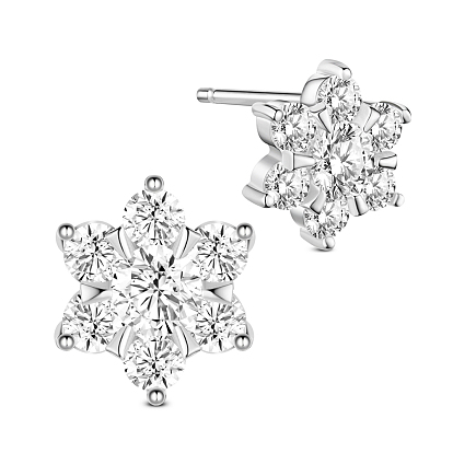SHEGRACE 925 Sterling Silver Ear Studs, with Micro Pave AAA Cubic Zirconia, Snowflake