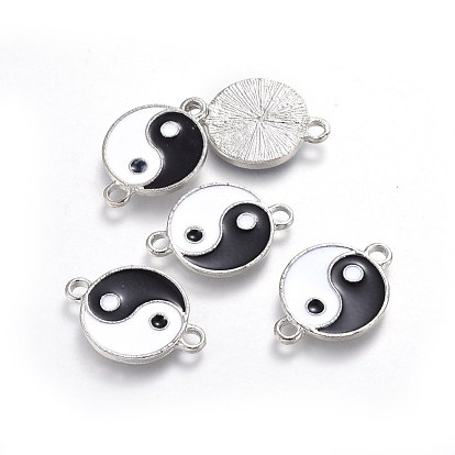 Alloy Enamel Links/Connectors, Flat Round with Yin Yang