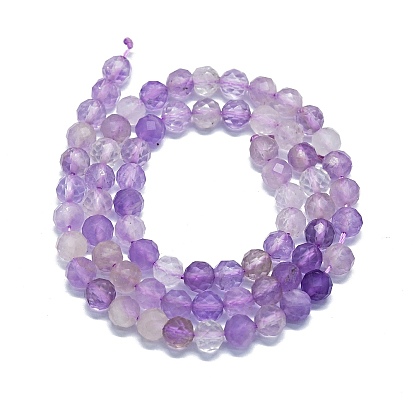 Natural Amethyst & Quartz Crystal & Yellow Crystal Beads Strands, Faceted(64 Facets), Round