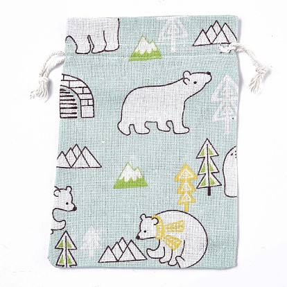 Bolsas de polialgodón (poliéster algodón) estampadas, bolsas de cordón, patrón de oso zuni