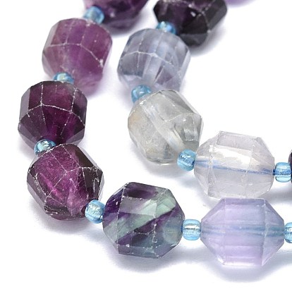 Natural Fluorite Beads Strands, with Seed Beads, Faceted, Bicone, Double Terminated Point Prism Beads