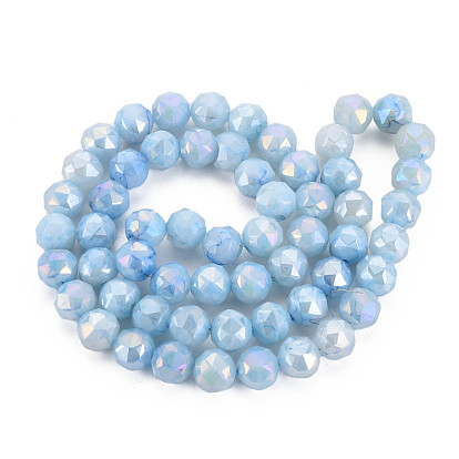 Electroplate Glass Beads Strands, Faceted, Round