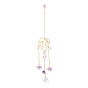 Hanging Crystal Aurora Wind Chimes, with Prismatic Pendant, Leaf-shaped Iron Link and Natural Amethyst, for Home Window Lighting Decoration