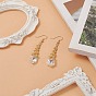 Seed Braided Rhombus with Glass Dangle Earrings, Golden Brass Wire Wrap Long Drop Earrings for Women