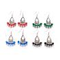 Boucles d'oreilles chandelier de style tibétain, boucle d'oreille pendante antique, avec des perles de verre peintes de cuisson et de crochets de boucles d'oreilles en laiton, 55mm