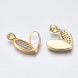 Brass Micro Pave Clear Cubic Zirconia Pendants, with White Sea Shell, Nickel Free, Heart
