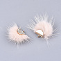 Faux Mink Fur Tassel Pendant Decorations, with Rhinestone and Alloy Findings, Fan, Golden
