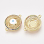 Brass Micro Pave Cubic Zirconia Links, with Enamel, Flat Round with Eye, Golden