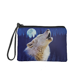 Polyester Wristlet Wallet, Change Purse for Men, with Bag Strap, Rectangle with Wolf & Moon & Forest Pattern