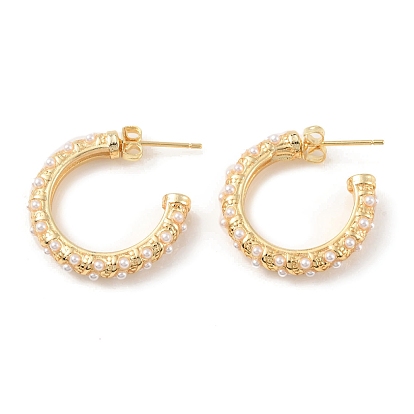 Aretes de anillo con cuentas de perlas de plástico, Pendientes de medio aro de latón chapado en rack para mujer., sin plomo y cadmio