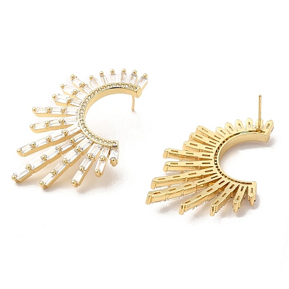Cubic Zirconia Sun Stud Earrings, Real 18K Gold Plated Brass Asymmetrical Earrings for Women, Cadmium Free & Lead Free