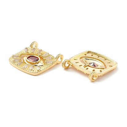 Rack Plating Brass Cubic Zirconia Pendants, Cadmium Free & Nickel Free & Lead Free, Real 18K Gold Plated, Square