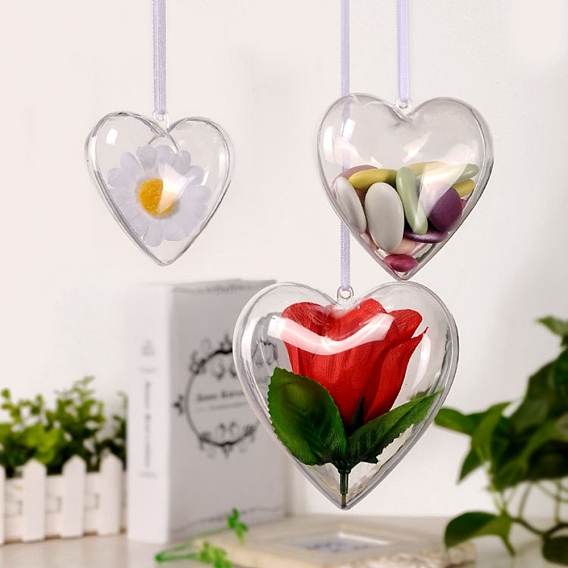 Décorations de pendentifs remplissables de coeur en plastique transparent, pour la décoration de Noël