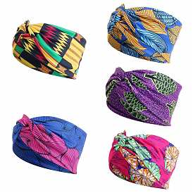 Boho Printed Polyester and Spandex Headbands, Twist Knot Elastic Wrap Hair Accessories for Girls Women
