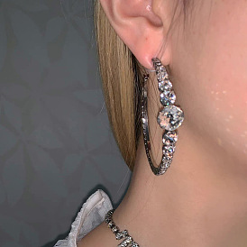 Sparkling Round Crystal Earrings with Claw Chain for Women's Evening Party