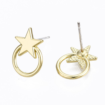 Alloy Stud Earring Findings, with Steel Pin, Star with Plastic Protective Cover