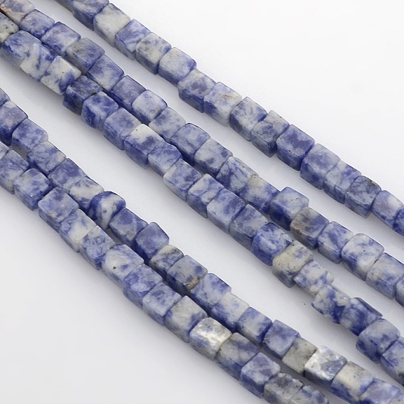 Cube perles de jaspe point bleu naturel, 4x4x4mm, Trou: 1mm, à propos 85~100pcs brin, 15.3 pouces ~ 15.8 pouces