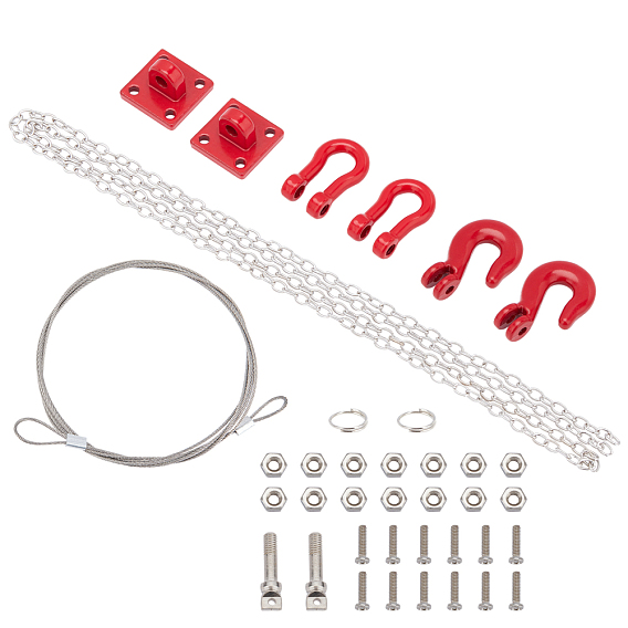 Kits d'accessoires de voiture jouet ahandmaker, y compris le jeu de chaînes de remorque en fer et en acier, fer avec ensemble de crochets de remorquage de voiture rc pour équipement de santé en alliage