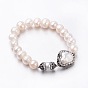 Round Pearl Stretch Bracelets, with Rhinestone and Brass Findings, Bead: 45~54mm