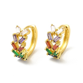 Cubic Zirconia Leaf Hoop Earrings, Real 18K Gold Plated Brass Jewelry for Women, Cadmium Free & Nickel Free & Lead Free