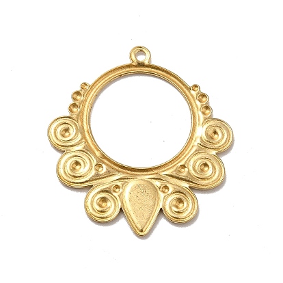 Brass Pendant Cabochon Settings, Flat Round with Teardrop