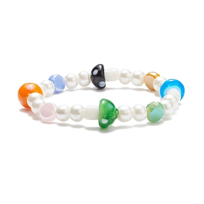 Pulsera elástica con perlas de cristal y setas de murano para niños