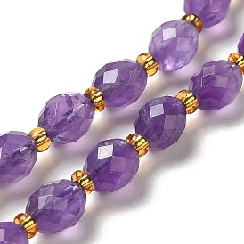 Natural Amethyst Beads Strands, with Seed Beads, Faceted, Oval