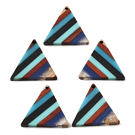Transparent Resin & Walnut Wood Pendants, Triangle Charms with Gold Foil